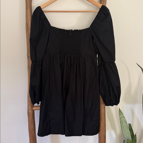 Reformation Michaela Black Smocked Mini Long Sleeve Dress - Picture 8 of 9